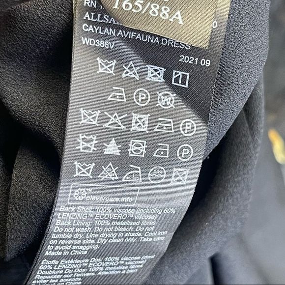 All Saints Caylan Avifauna Dress Black Floral Short Sheer Ruffle Collar Logo - Picture 14 of 14